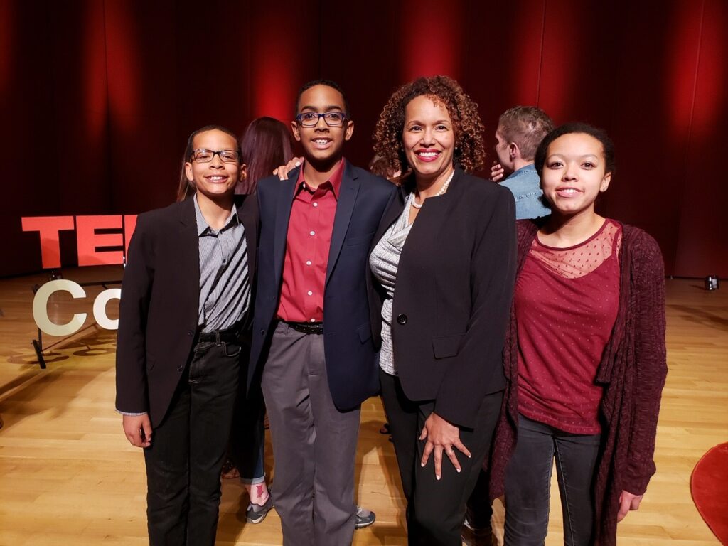 Heather Younger at the TEDx Colorado Springs event with her children.