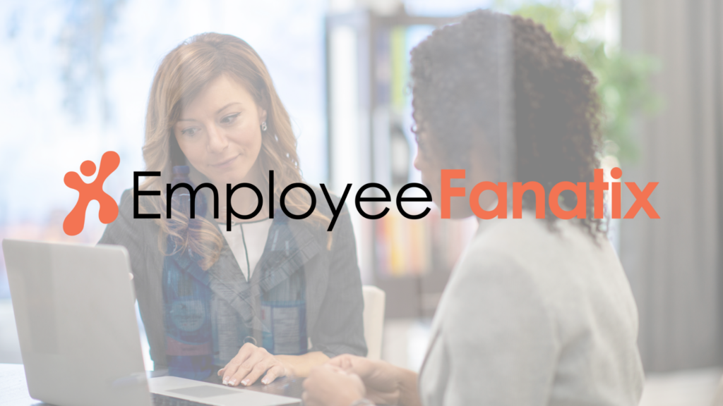Employee Fanatix logo on picture of two business women
